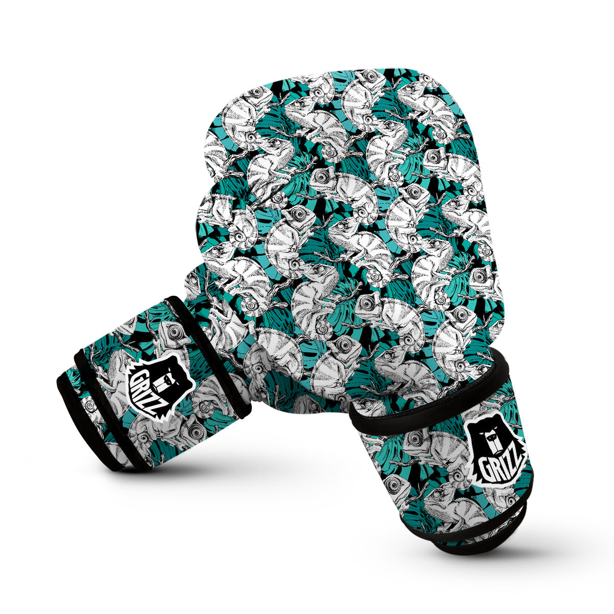 Cartoon Chameleon Pattern Print Boxing Gloves-grizzshop