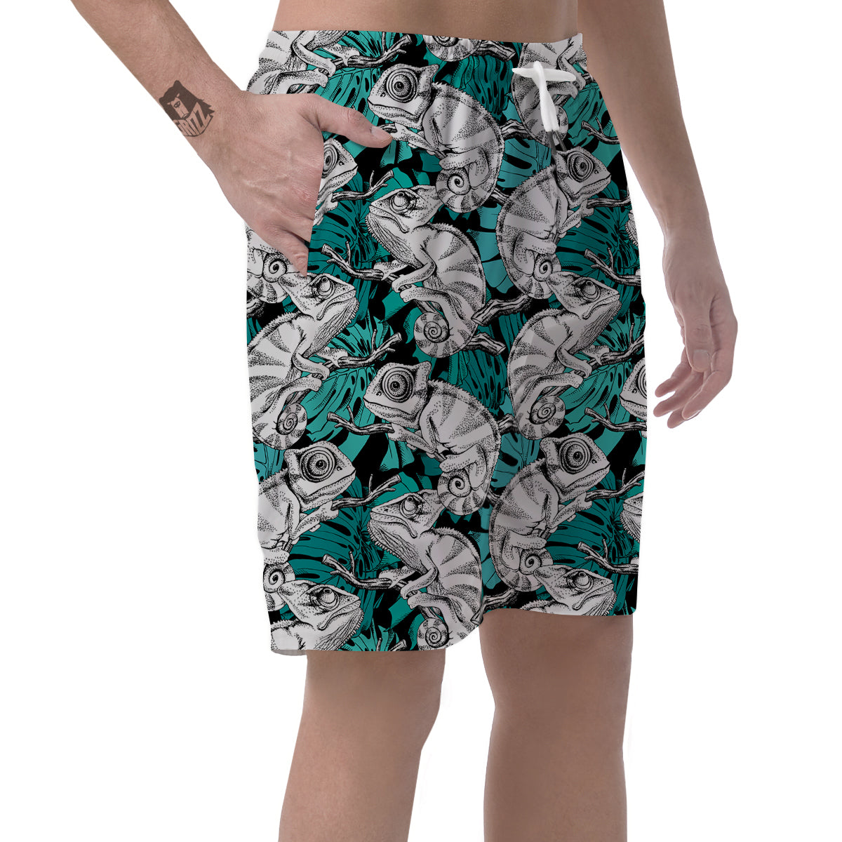 Cartoon Chameleon Pattern Print Men's Shorts-grizzshop