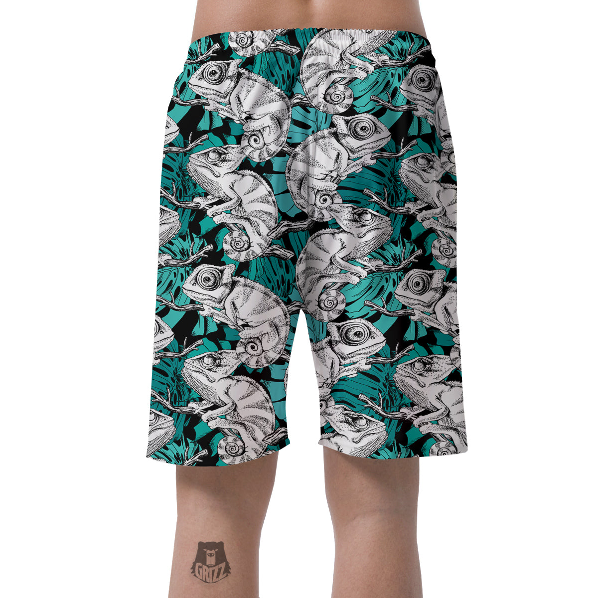 Cartoon Chameleon Pattern Print Men's Shorts-grizzshop