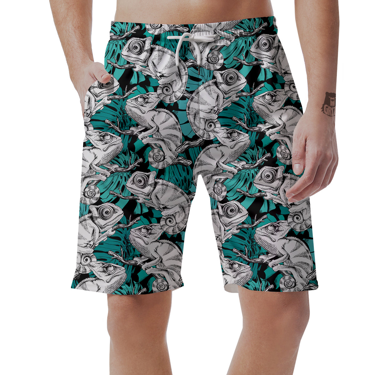 Cartoon Chameleon Pattern Print Men's Shorts-grizzshop