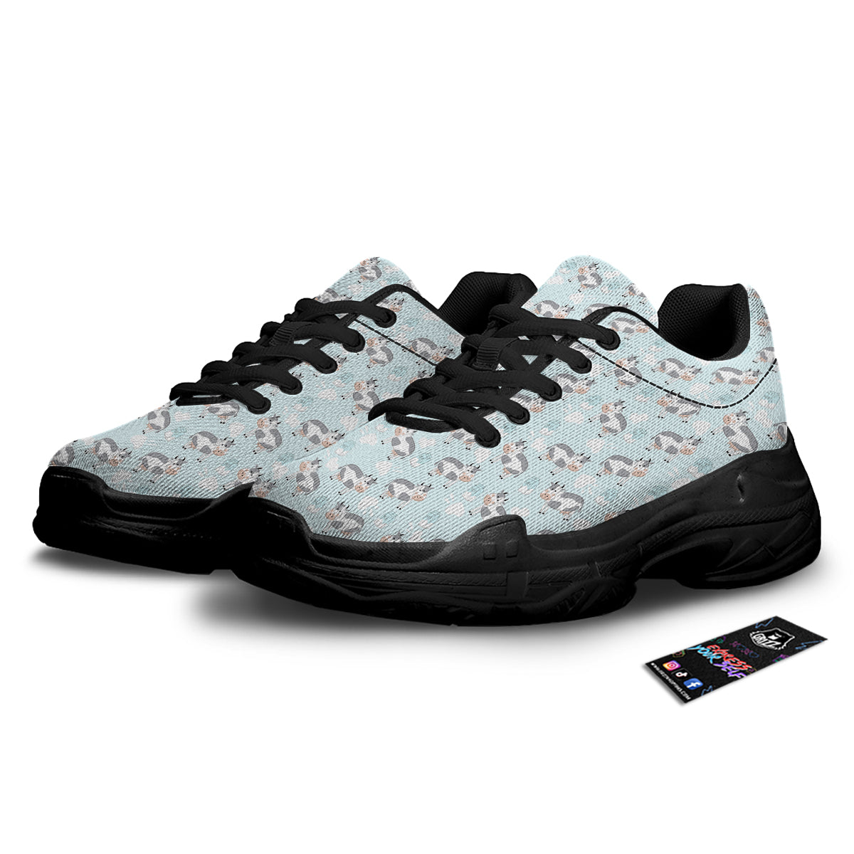 Cartoon Cows Milk Print Pattern Black Chunky Shoes-grizzshop