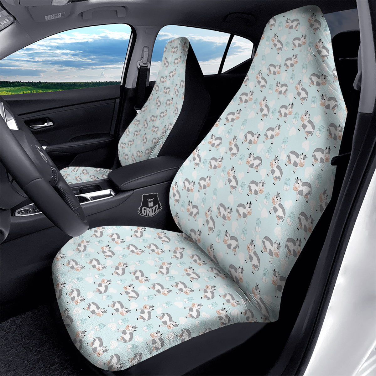 Cartoon Cows Milk Print Pattern Car Seat Covers-grizzshop