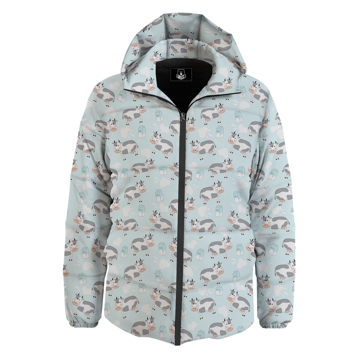 Cartoon Cows Milk Print Pattern Down Jacket-grizzshop
