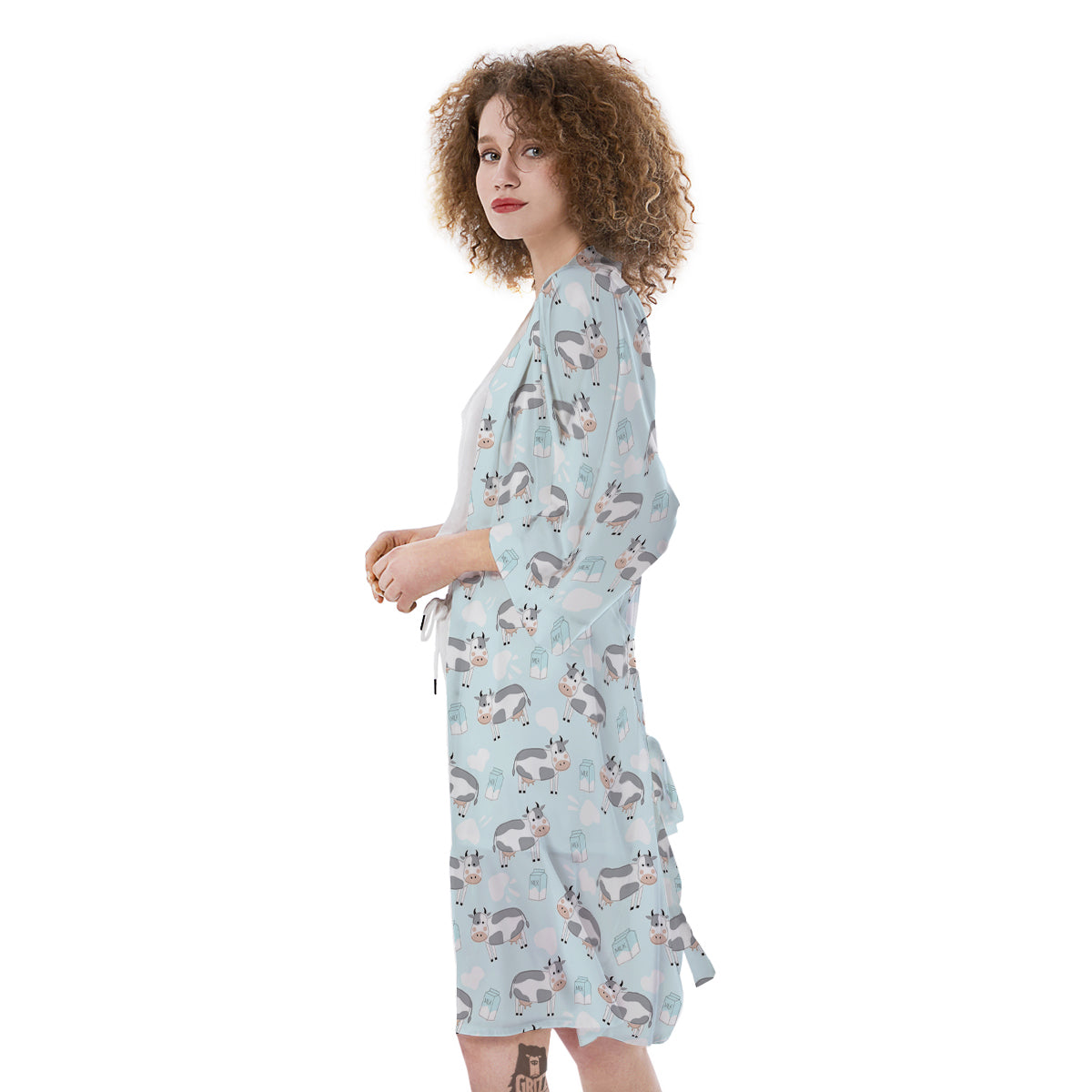 Cartoon Cows Milk Print Pattern Kimono-grizzshop