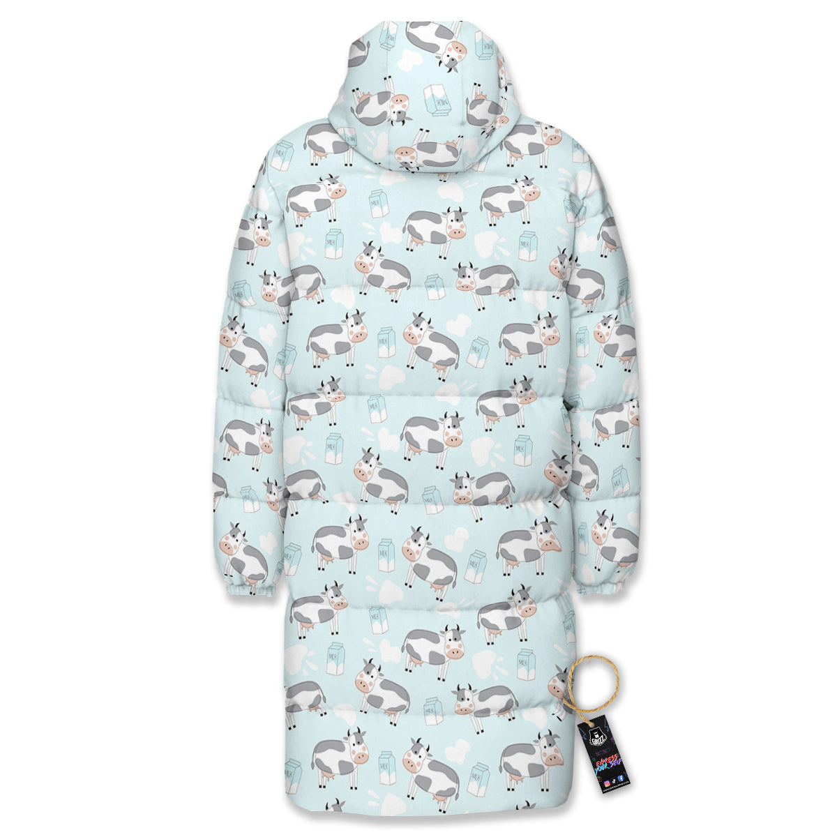 Cartoon Cows Milk Print Pattern Long Down Jacket-grizzshop