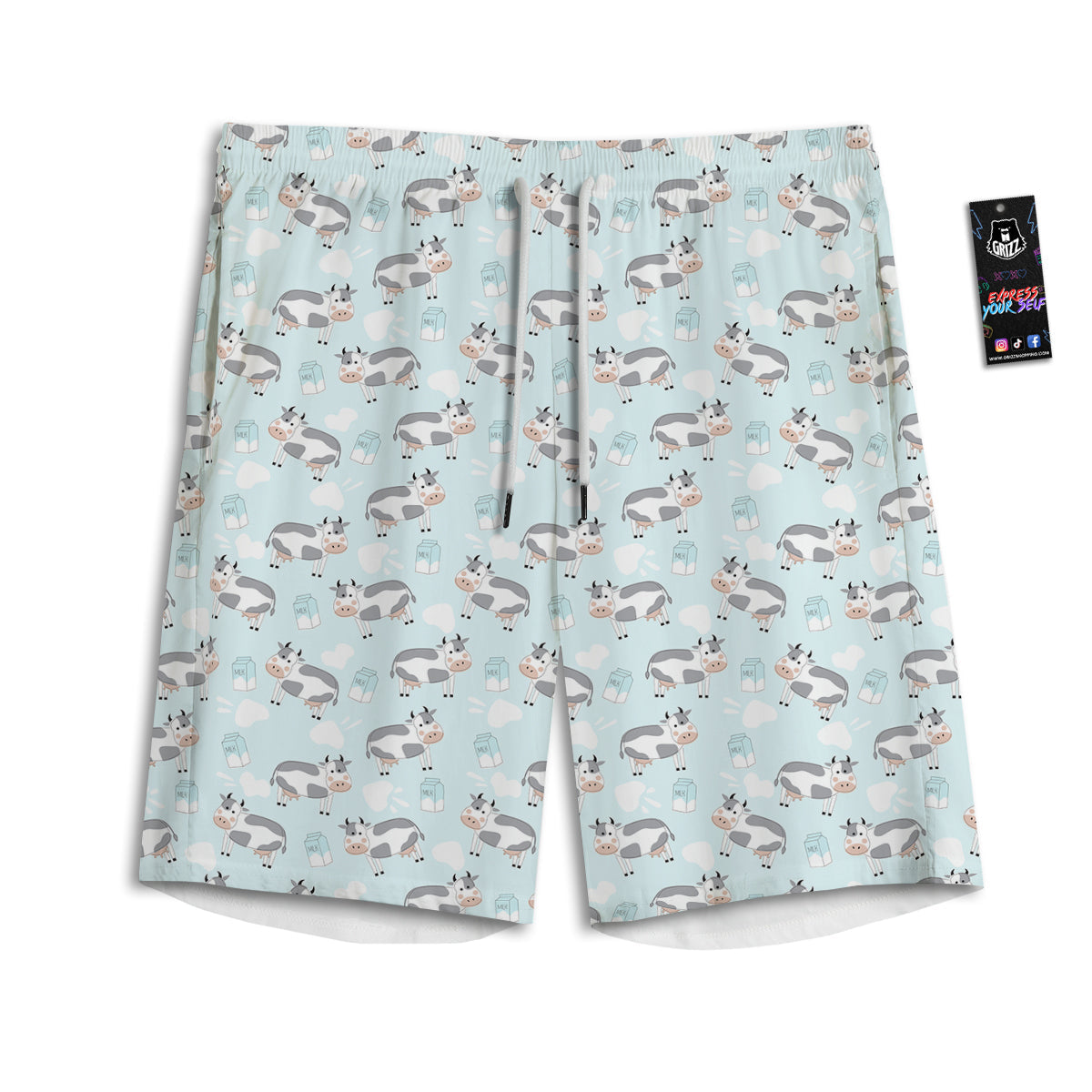 Cartoon Cows Milk Print Pattern Men's Athletic Shorts