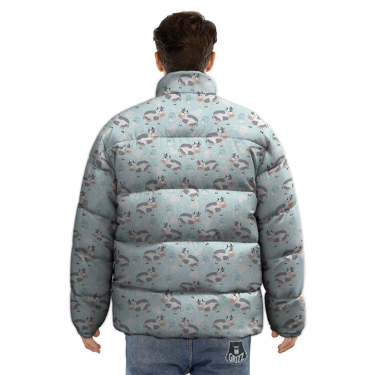 Cartoon Cows Milk Print Pattern Puffer Jacket-grizzshop