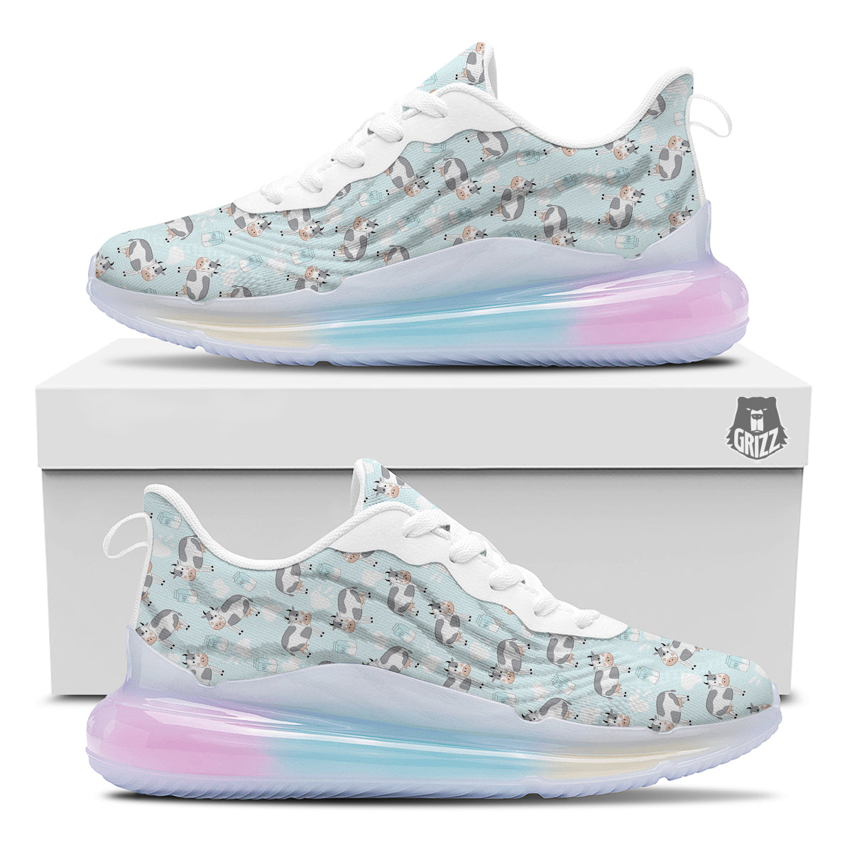 Cartoon Cows Milk Print Pattern Running Sneakers-grizzshop