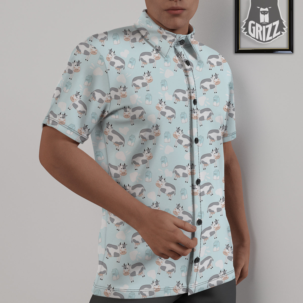 Cartoon Cows Milk Print Pattern Untucked Shirts-grizzshop