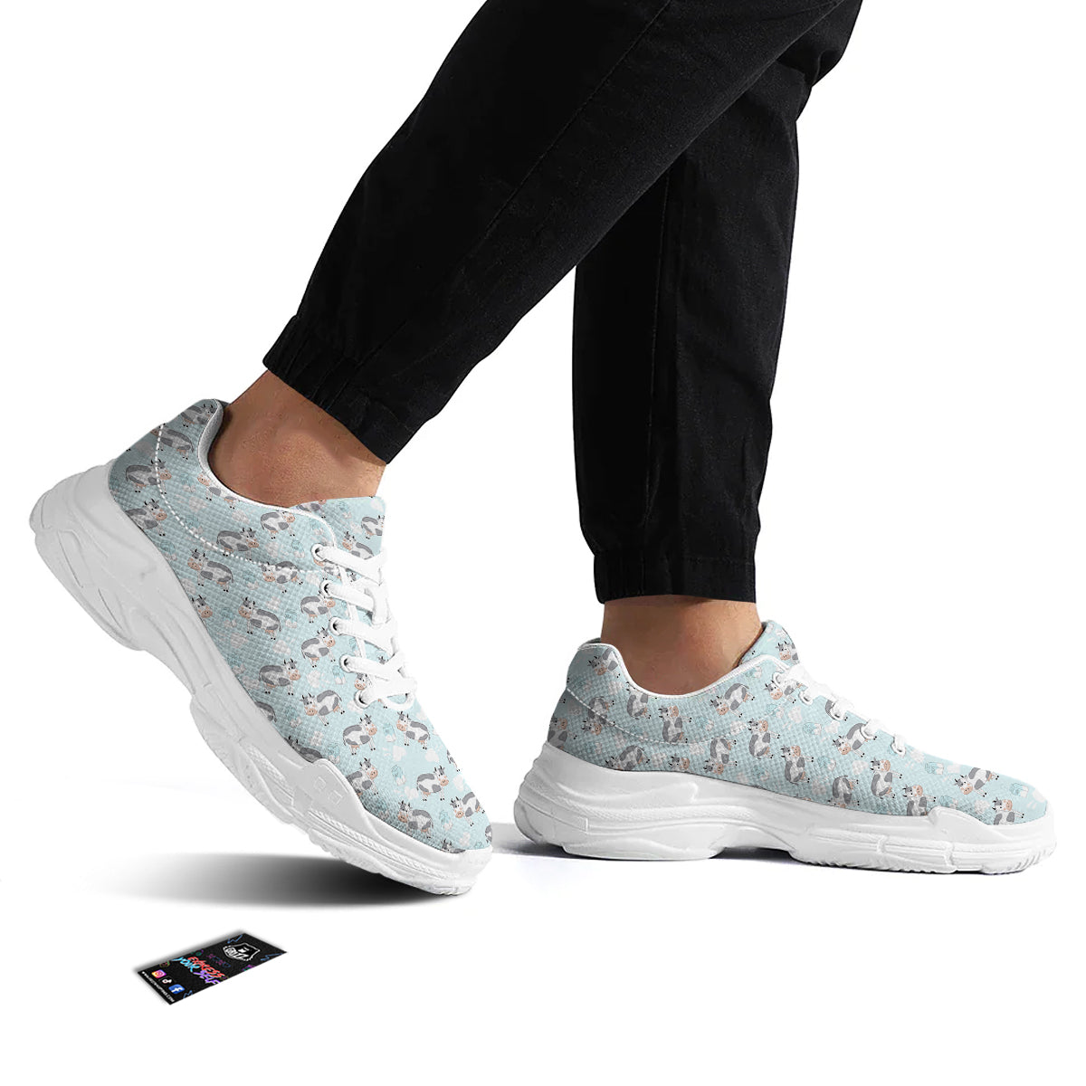 Cartoon Cows Milk Print Pattern White Chunky Shoes-grizzshop