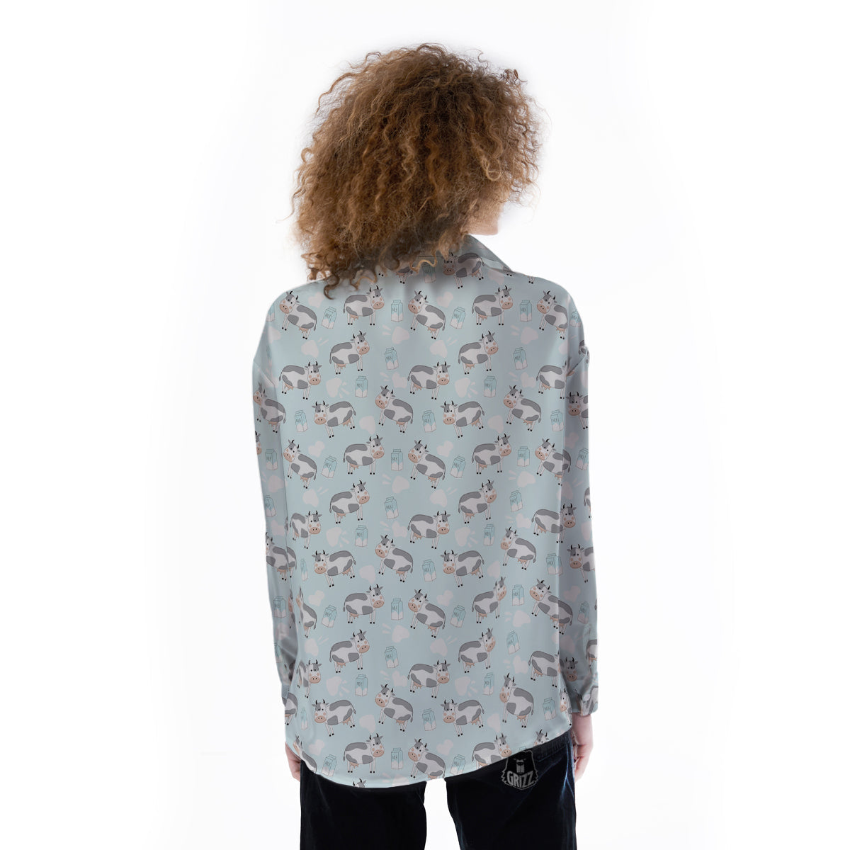 Cartoon Cows Milk Print Pattern Women's Long Sleeve Shirts-grizzshop