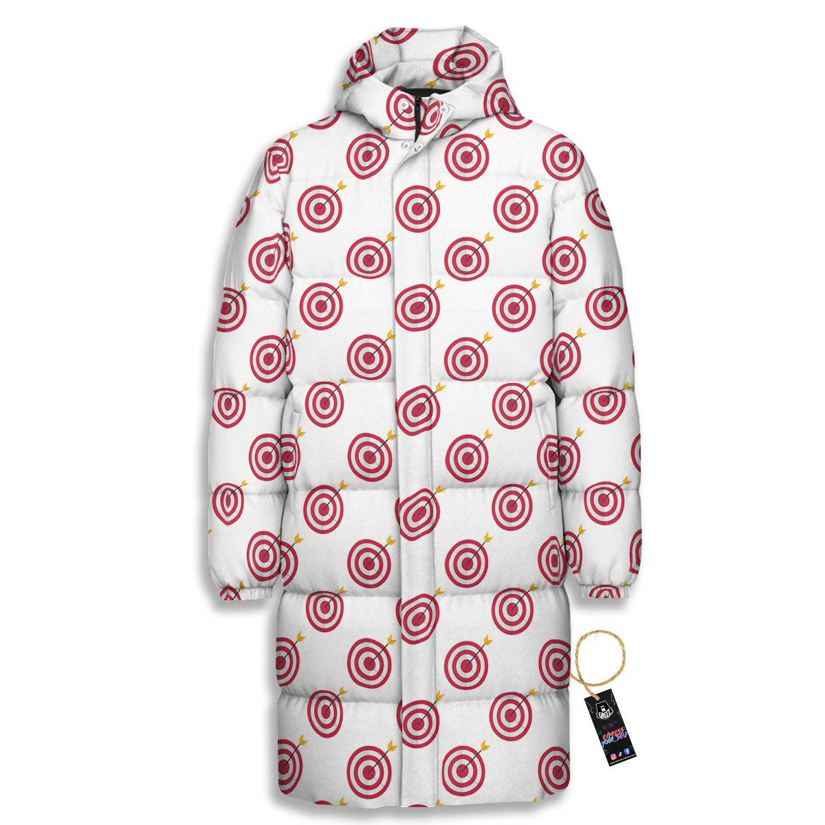 Cartoon Dartboard Print Pattern Long Down Jacket-grizzshop