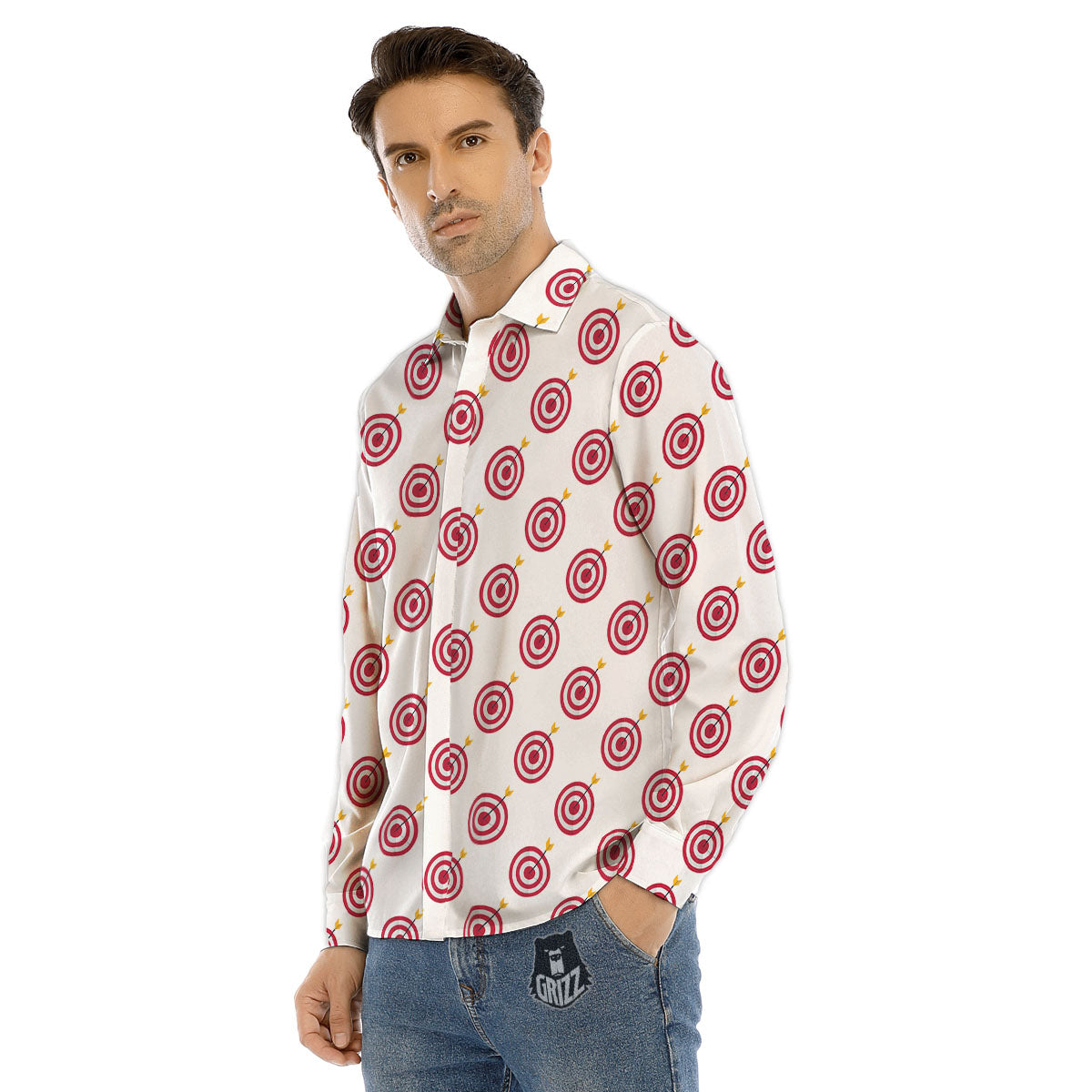 Cartoon Dartboard Print Pattern Men's Dress Shirts-grizzshop