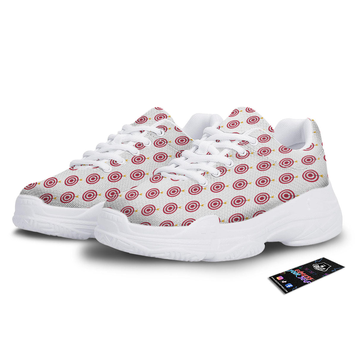 Cartoon Dartboard Print Pattern White Chunky Shoes-grizzshop