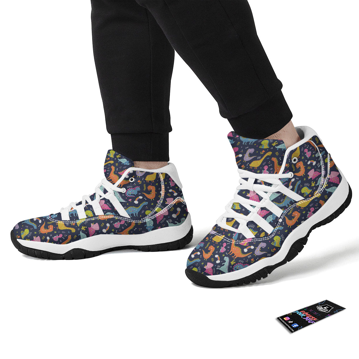 Cartoon Dino Dinosaur Pattern Print White Bball Shoes-grizzshop