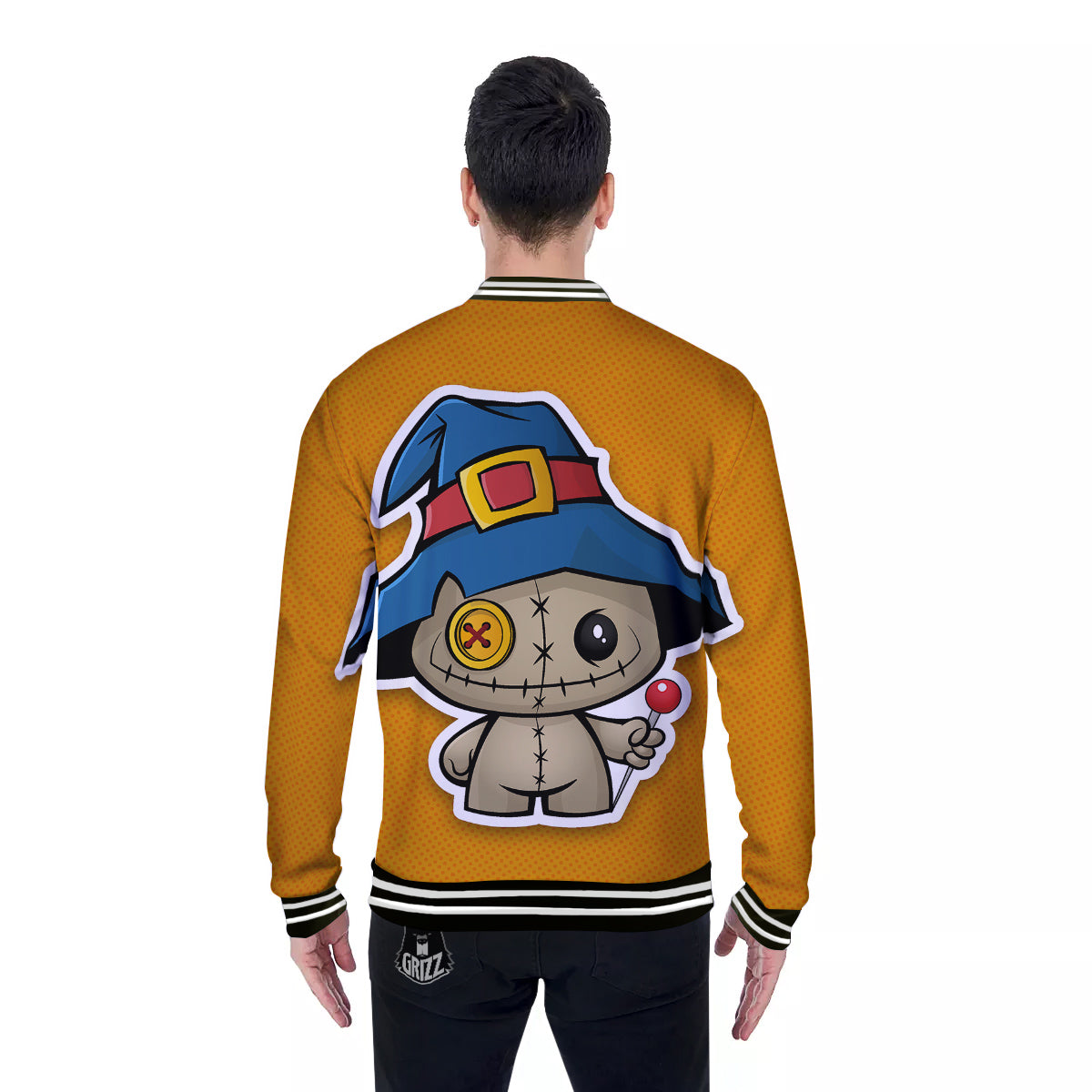 Cartoon Doll Voodoo Print Baseball Jacket-grizzshop