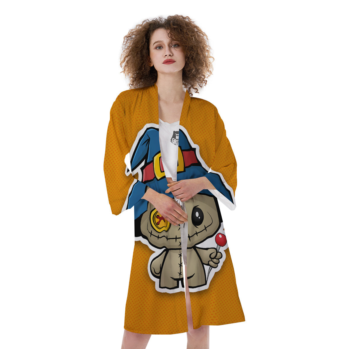 Cartoon Doll Voodoo Print Kimono-grizzshop