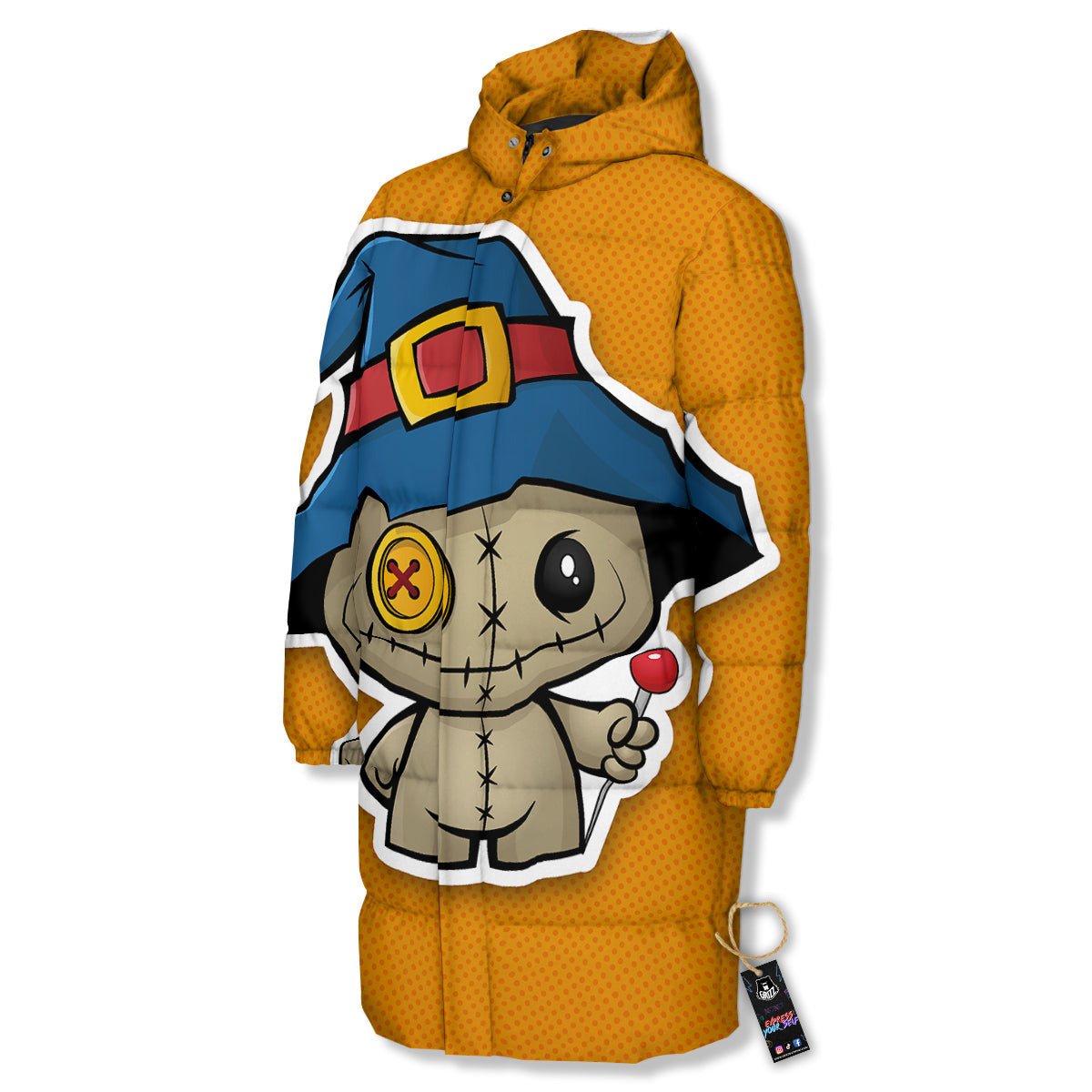 Cartoon Doll Voodoo Print Long Down Jacket-grizzshop