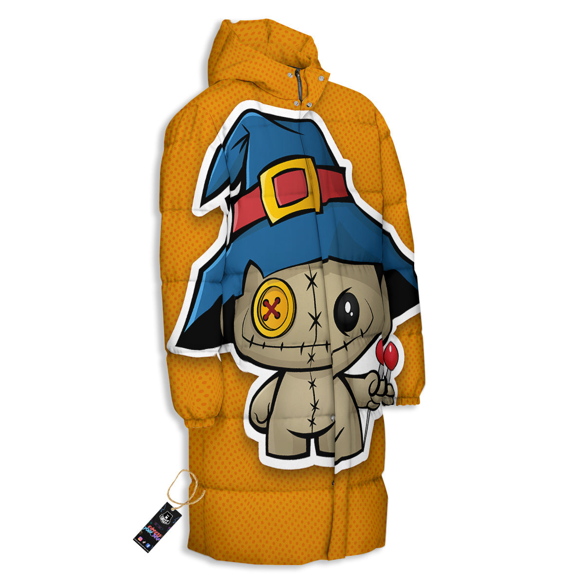 Cartoon Doll Voodoo Print Long Down Jacket-grizzshop