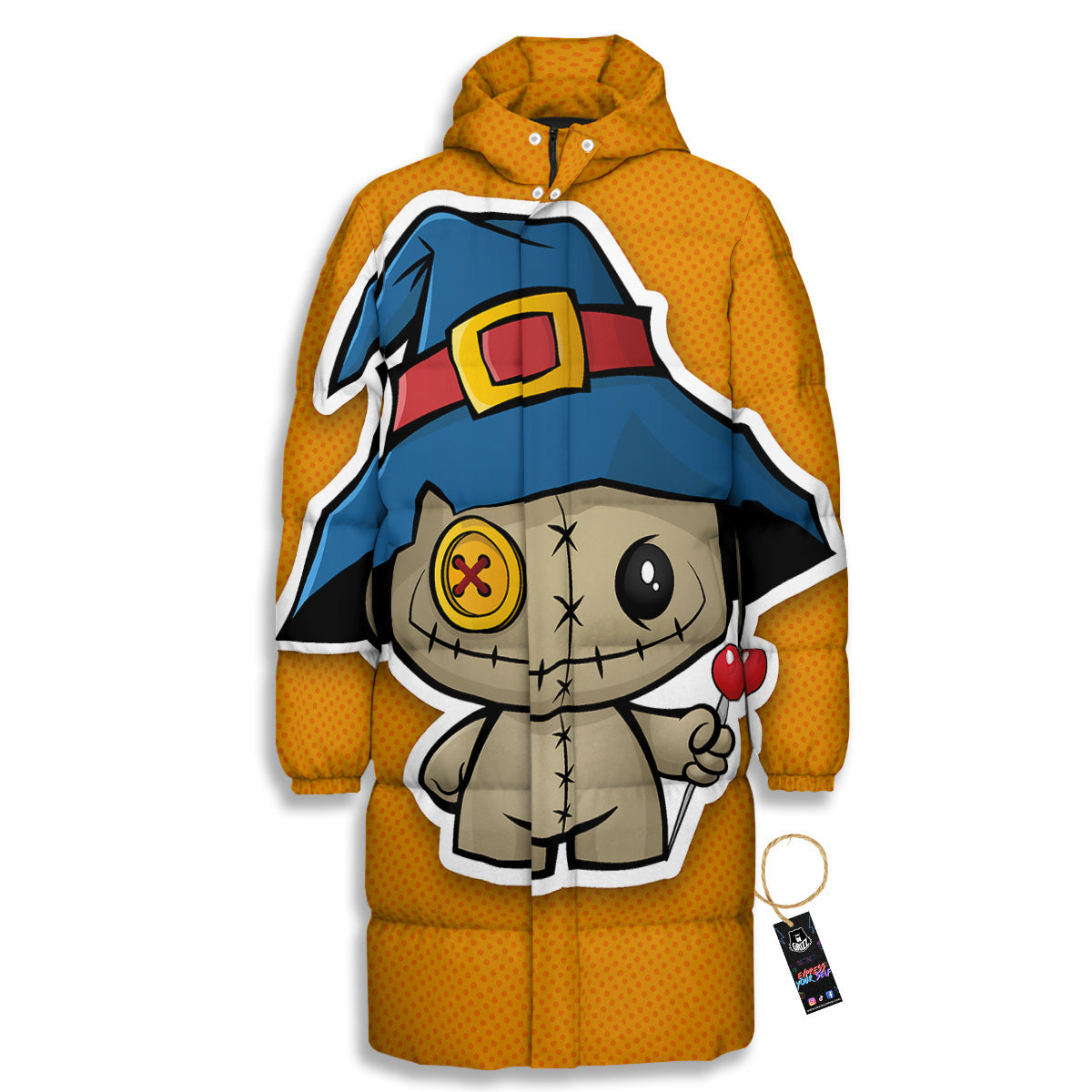 Cartoon Doll Voodoo Print Long Down Jacket-grizzshop