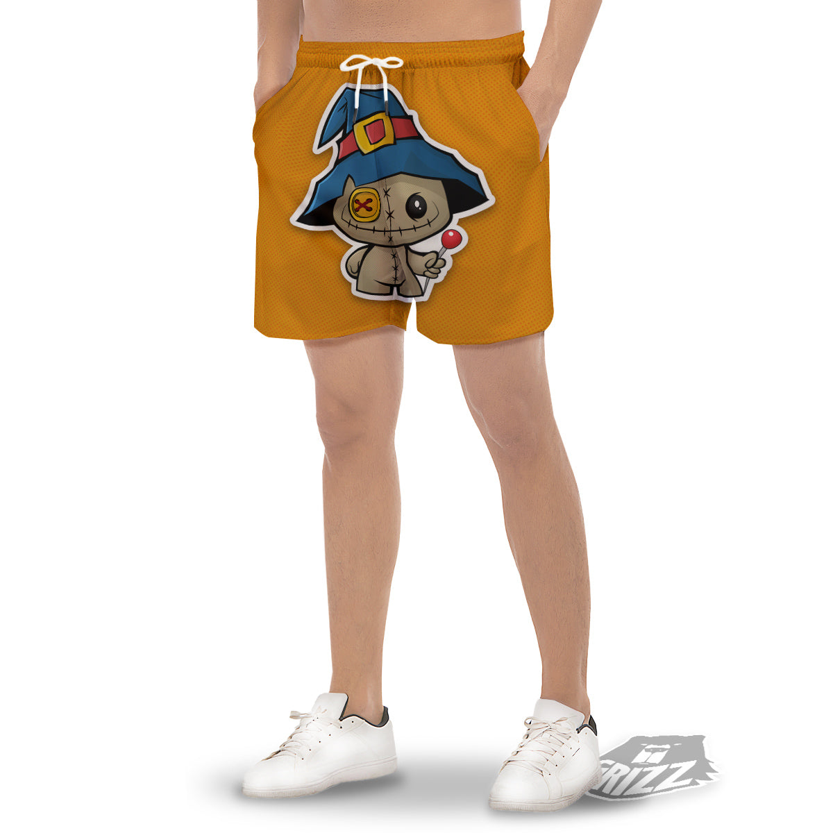 Cartoon Doll Voodoo Print Men's Gym Shorts-grizzshop