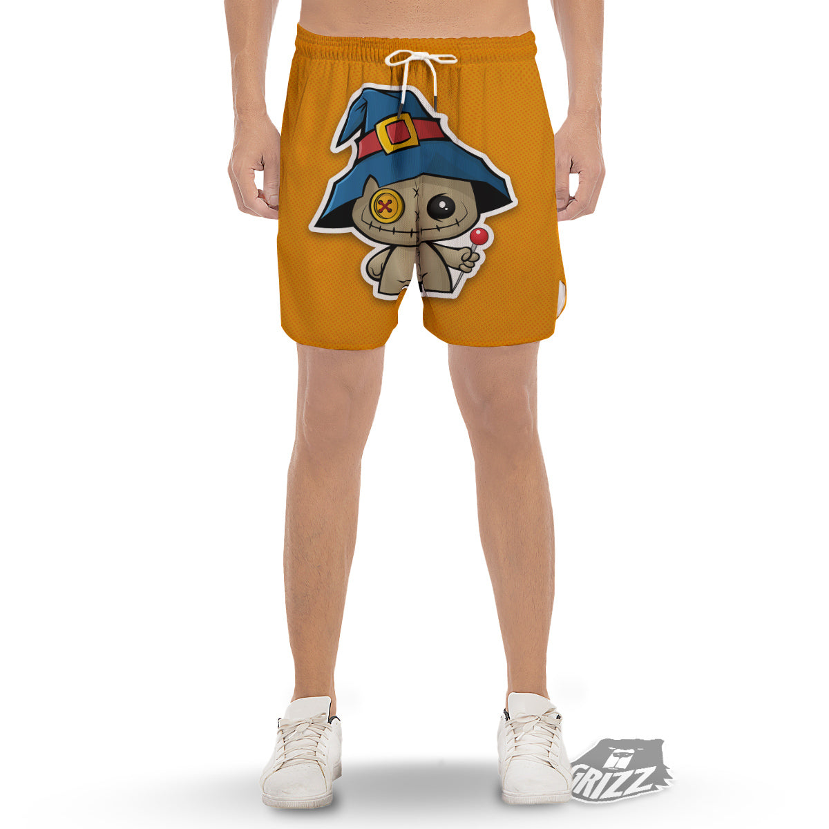 Cartoon Doll Voodoo Print Men's Gym Shorts-grizzshop