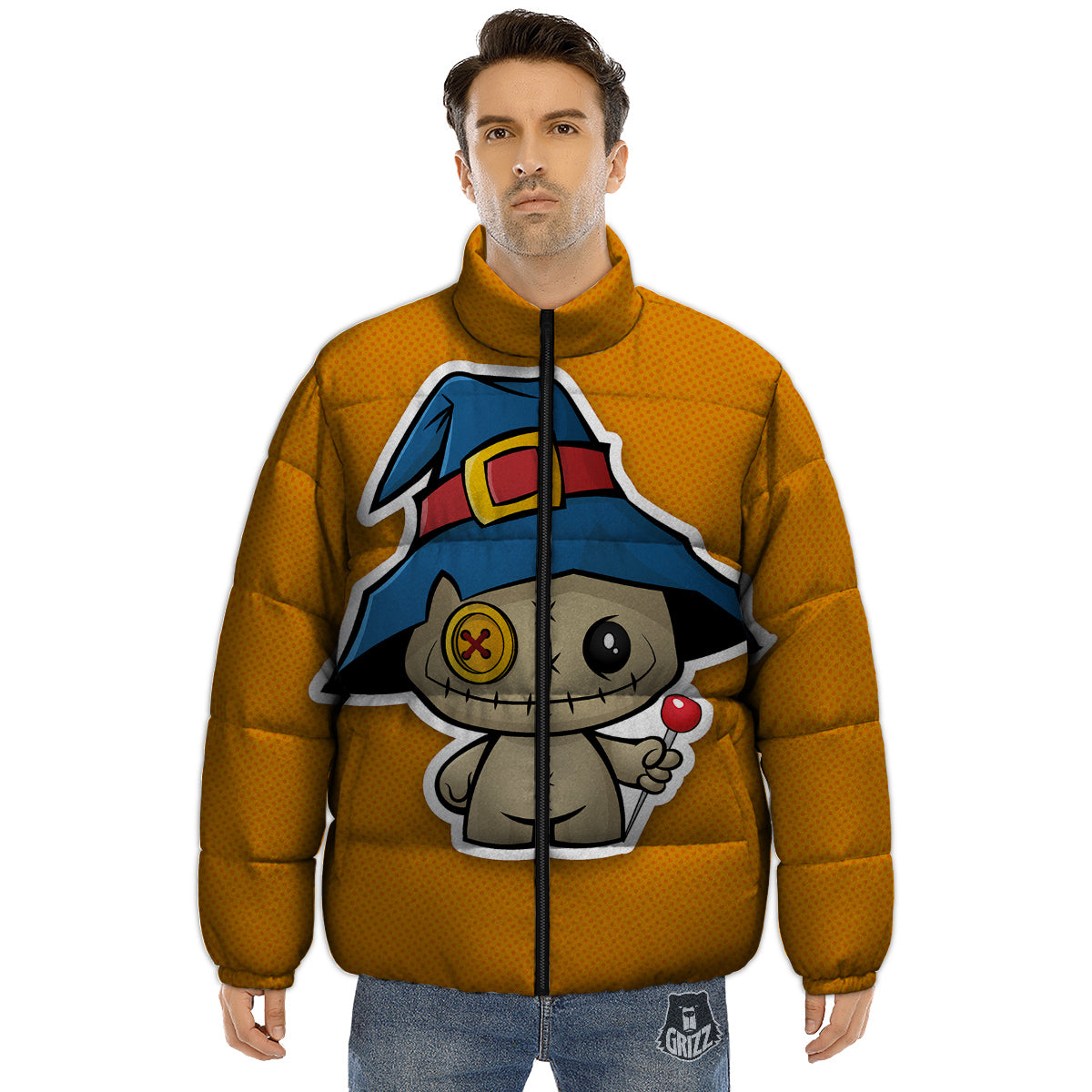 Cartoon Doll Voodoo Print Puffer Jacket-grizzshop