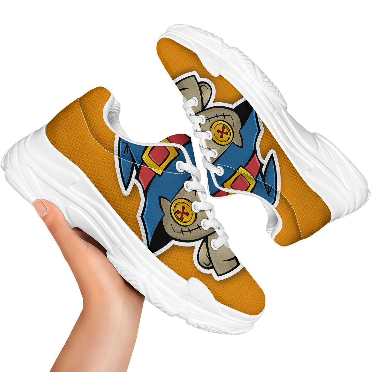 Cartoon Doll Voodoo Print White Chunky Shoes-grizzshop