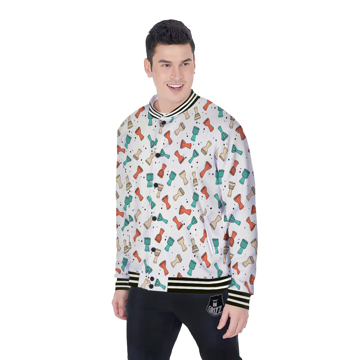 Cartoon Drum Print Pattern Baseball Jacket-grizzshop