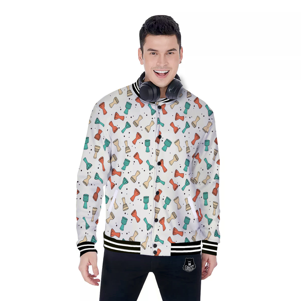 Cartoon Drum Print Pattern Baseball Jacket-grizzshop
