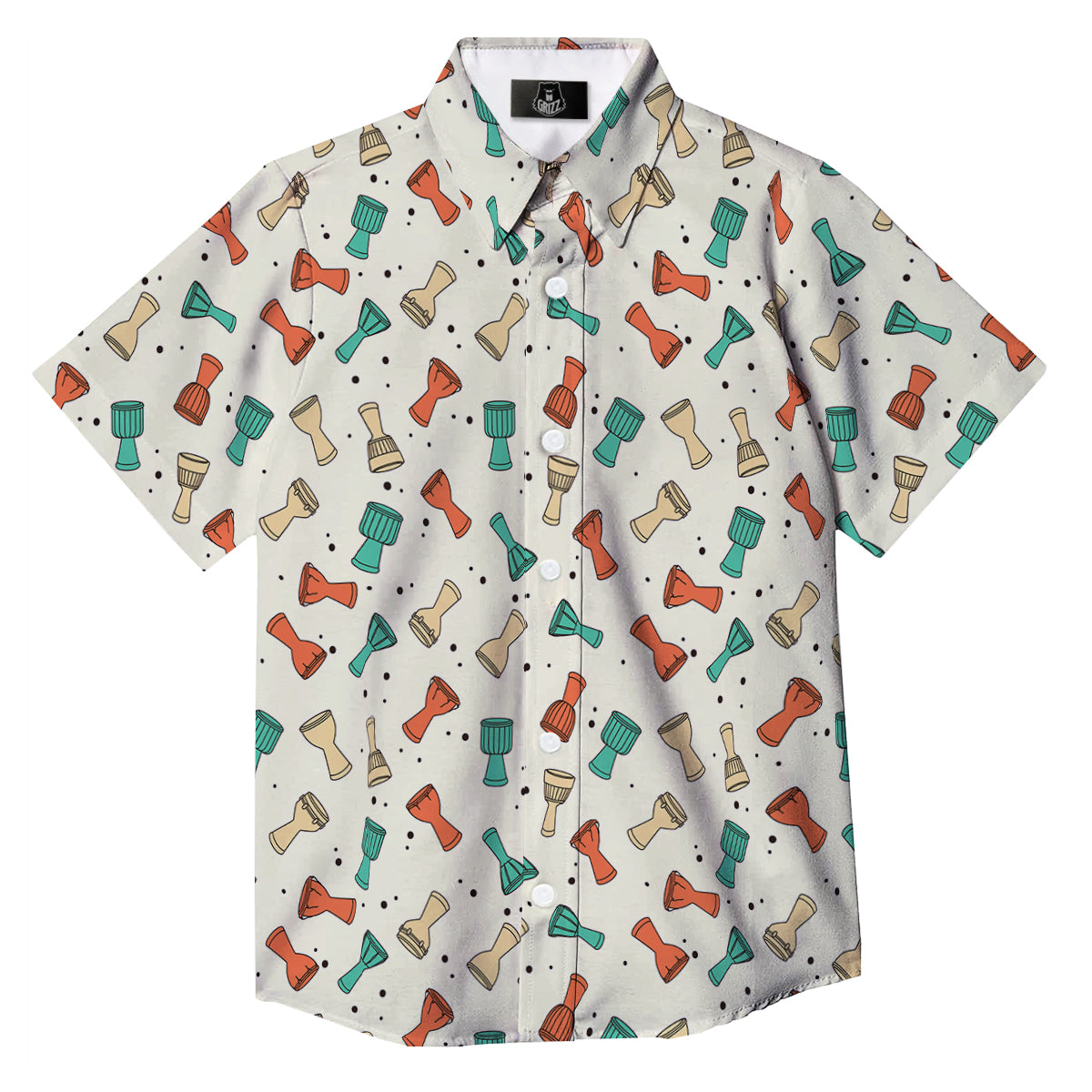 Cartoon Drum Print Pattern Button Up Shirt-grizzshop