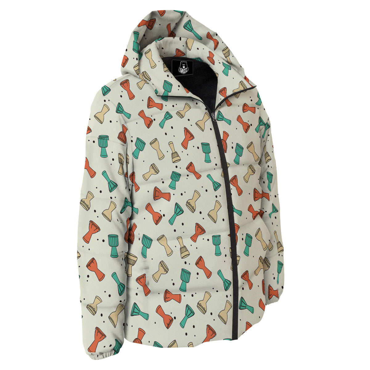 Cartoon Drum Print Pattern Down Jacket-grizzshop