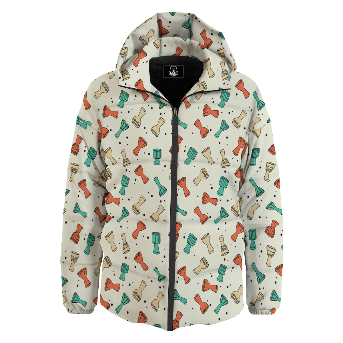 Cartoon Drum Print Pattern Down Jacket-grizzshop