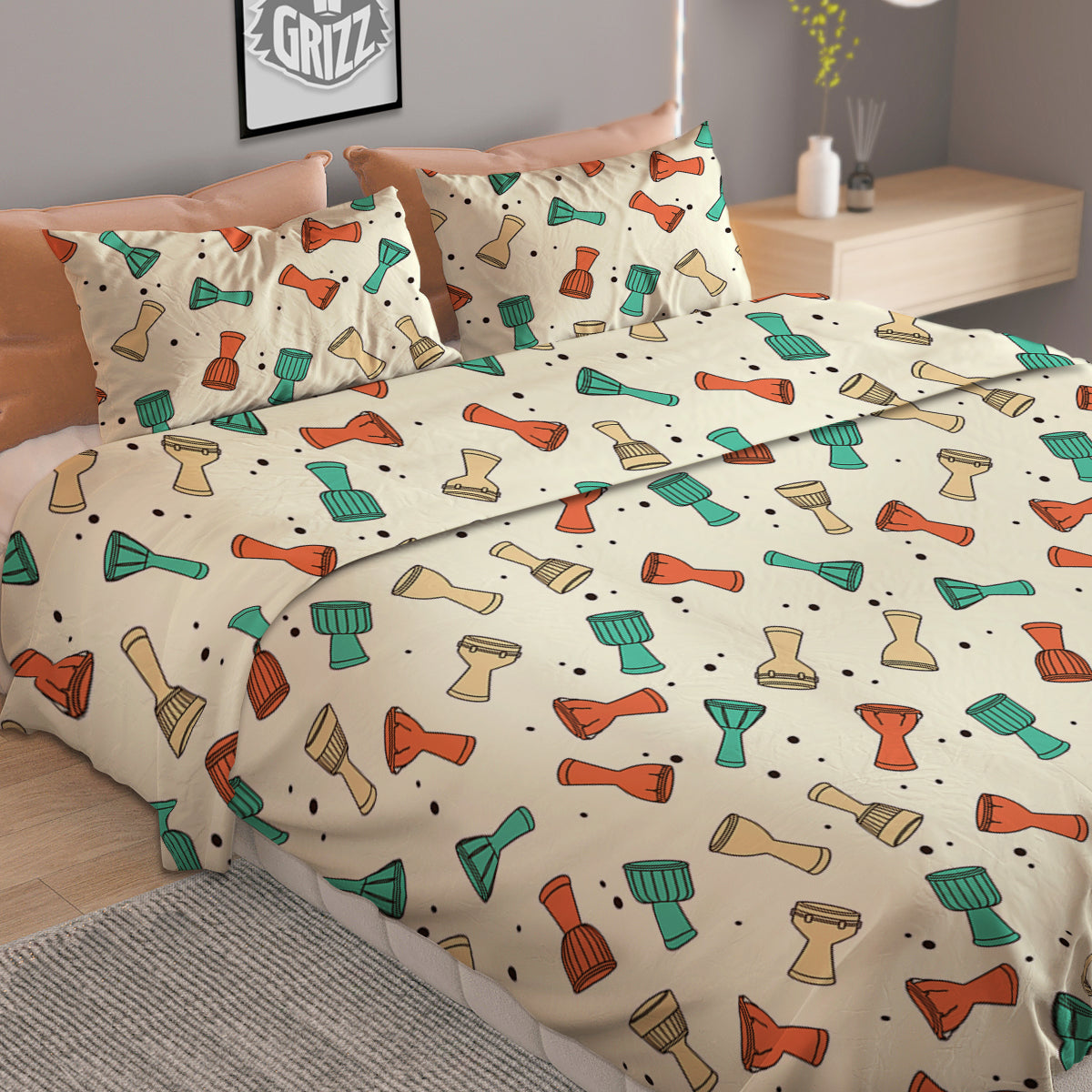 Cartoon Drum Print Pattern Duvet Cover Bedding Set-grizzshop