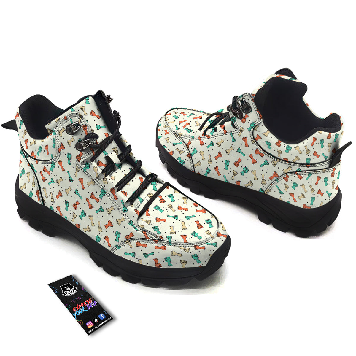 Cartoon Drum Print Pattern Hiking Shoes-grizzshop