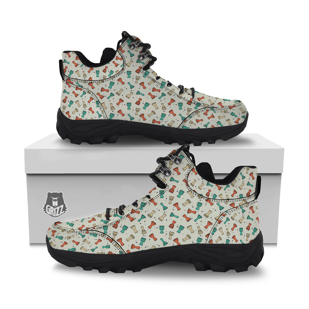 Cartoon Drum Print Pattern Hiking Shoes-grizzshop