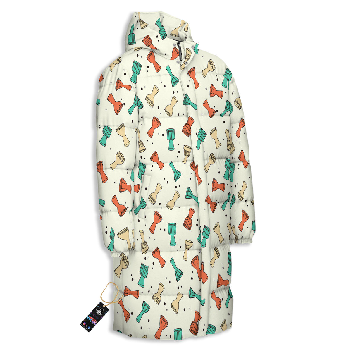 Cartoon Drum Print Pattern Long Down Jacket-grizzshop