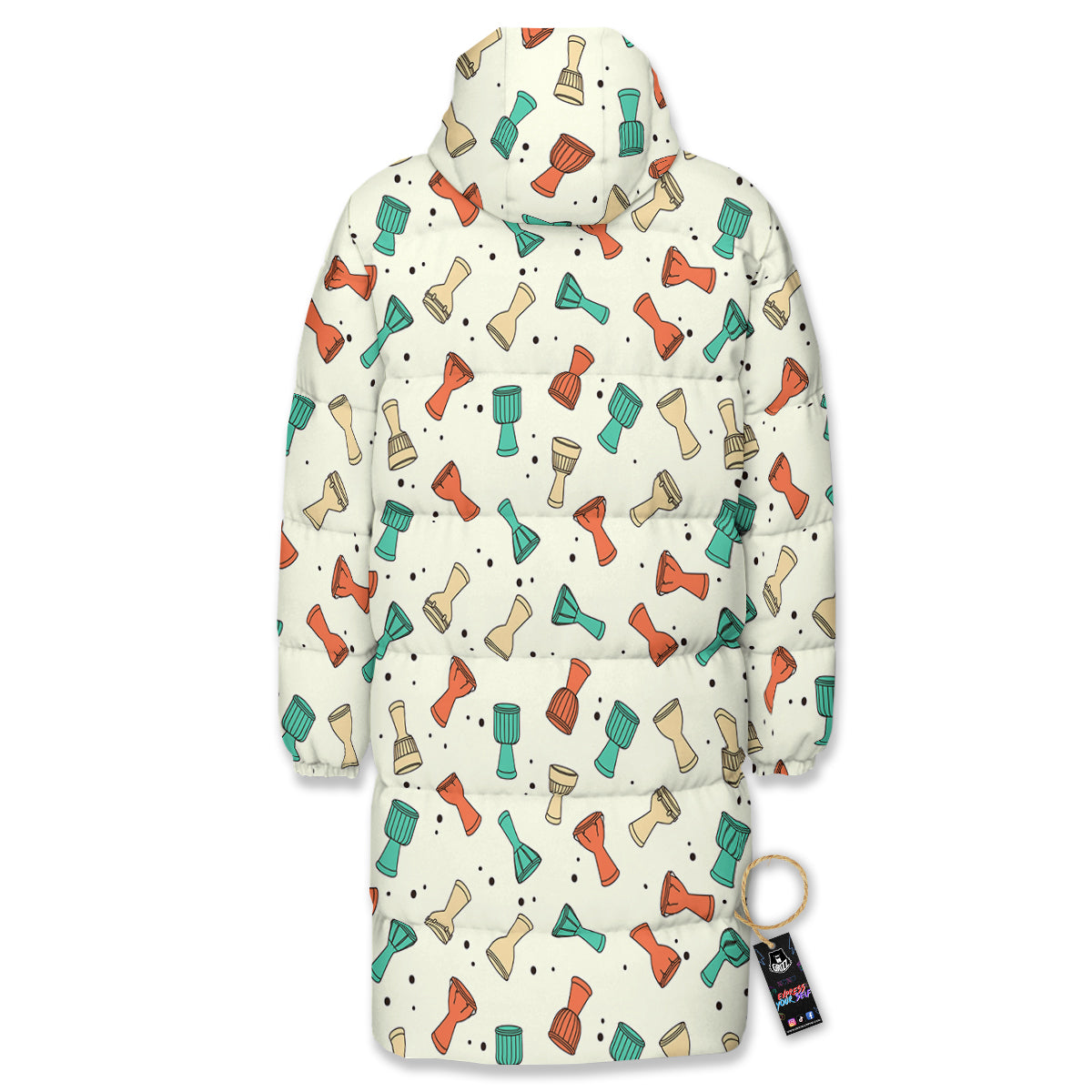 Cartoon Drum Print Pattern Long Down Jacket-grizzshop