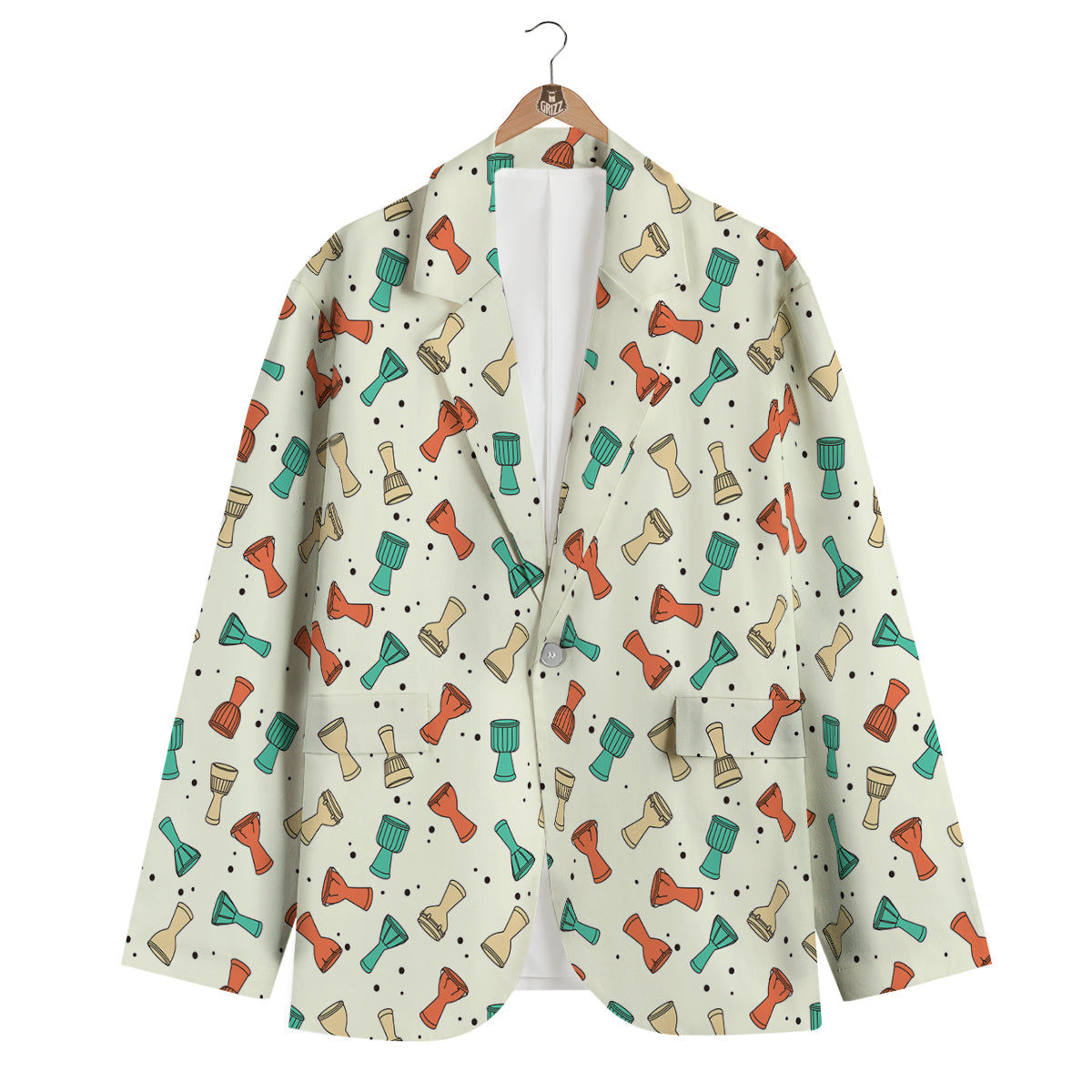 Cartoon Drum Print Pattern Men's Blazer-grizzshop