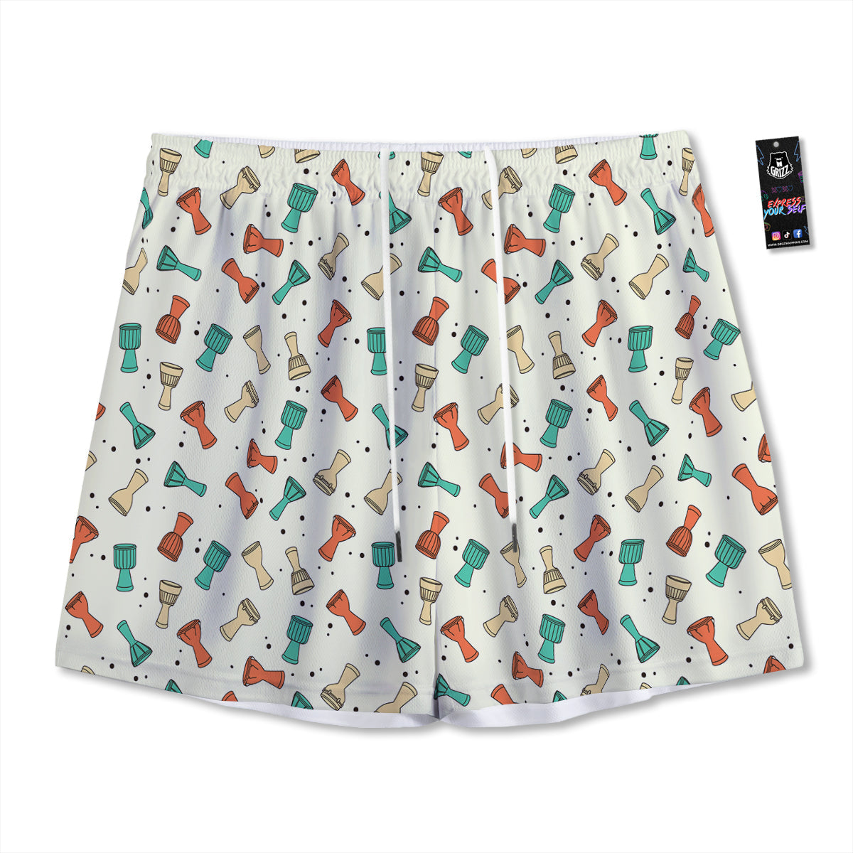 Cartoon Drum Print Pattern Mesh Shorts-grizzshop