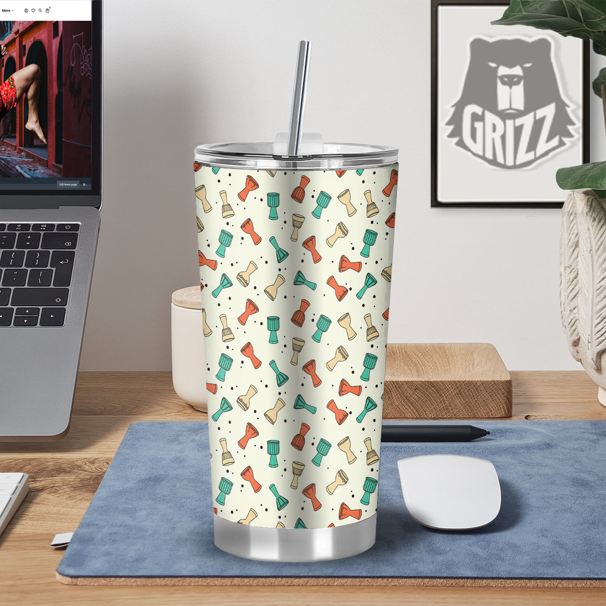 Cartoon Drum Print Pattern Tumbler-grizzshop