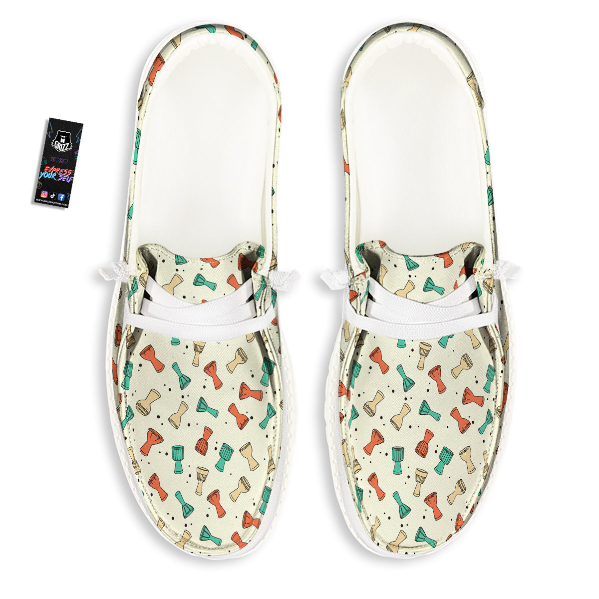 Cartoon Drum Print Pattern White Loafers-grizzshop