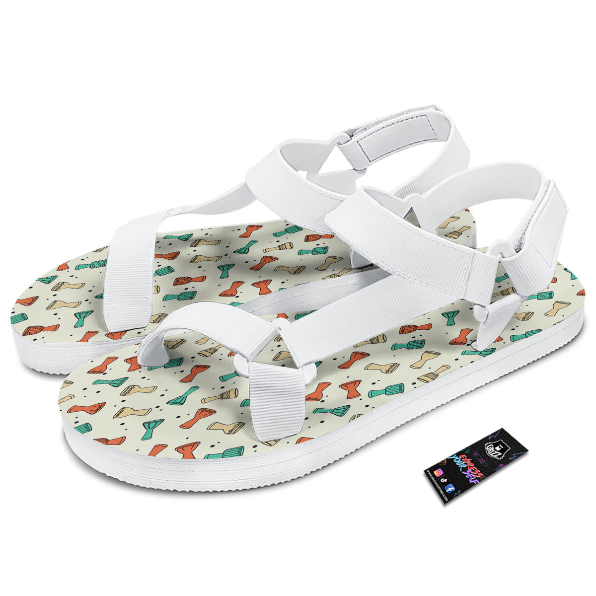 Cartoon Drum Print Pattern White Open Toe Sandals-grizzshop