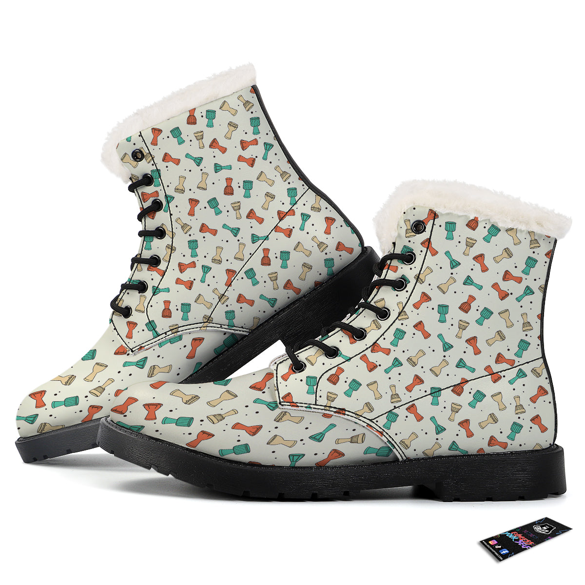 Cartoon Drum Print Pattern Winter Boots-grizzshop