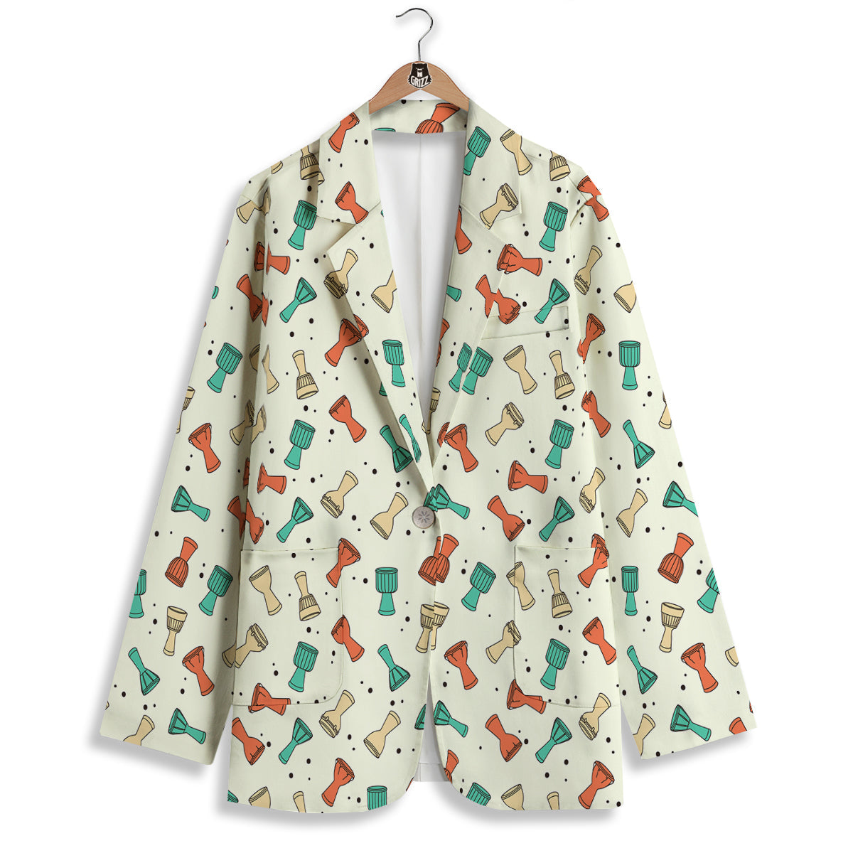 Cartoon Drum Print Pattern Women's Blazer-grizzshop