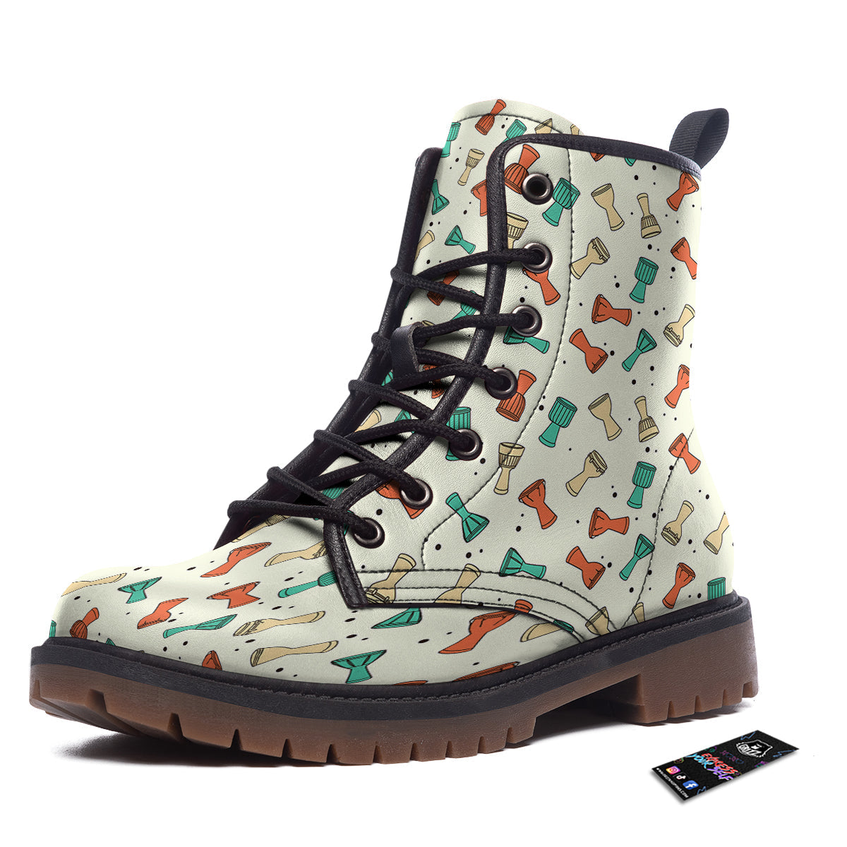 Cartoon Drum Print Pattern Work Boots-grizzshop