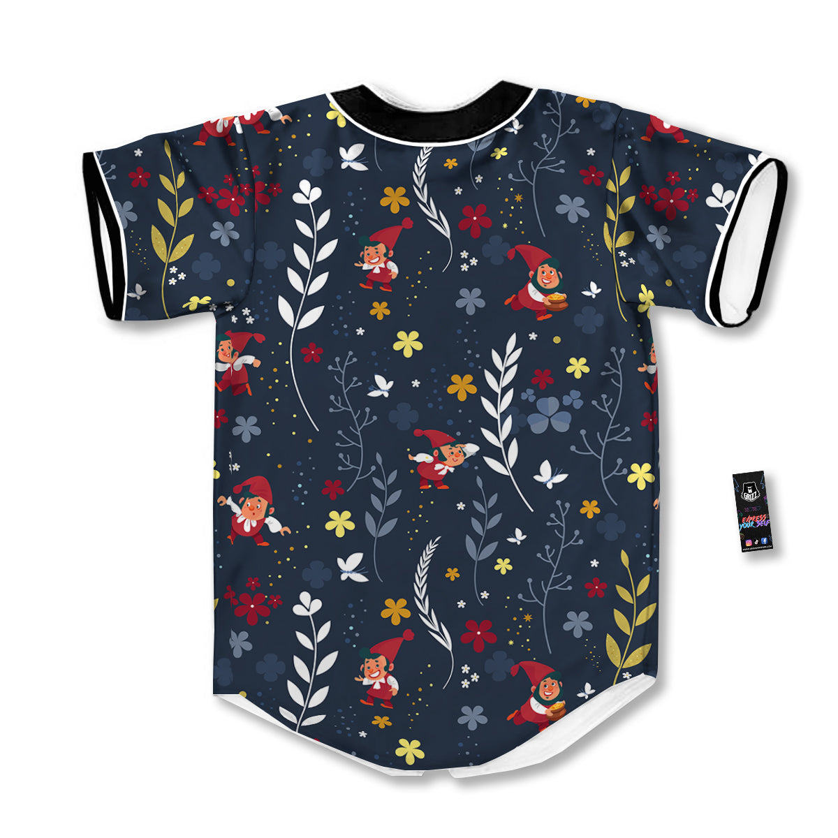 Cartoon Elf And Floral Print Pattern Baseball Jersey-grizzshop