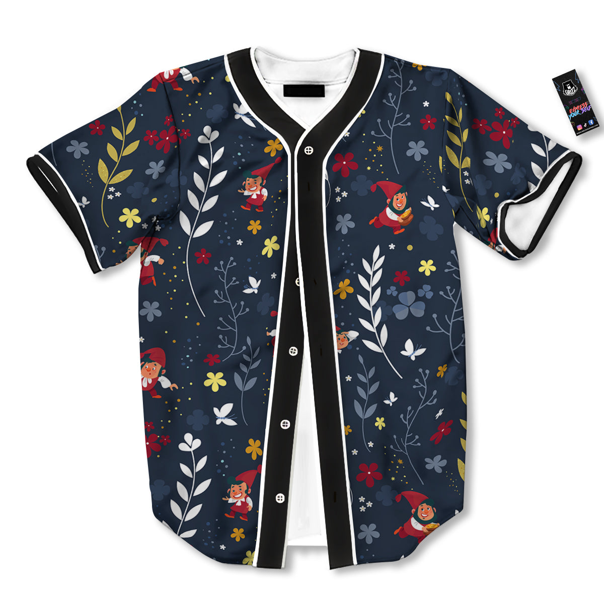Cartoon Elf And Floral Print Pattern Baseball Jersey-grizzshop