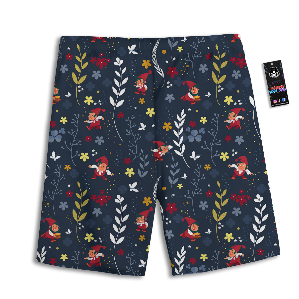 Cartoon Elf And Floral Print Pattern Men's Athletic Shorts
