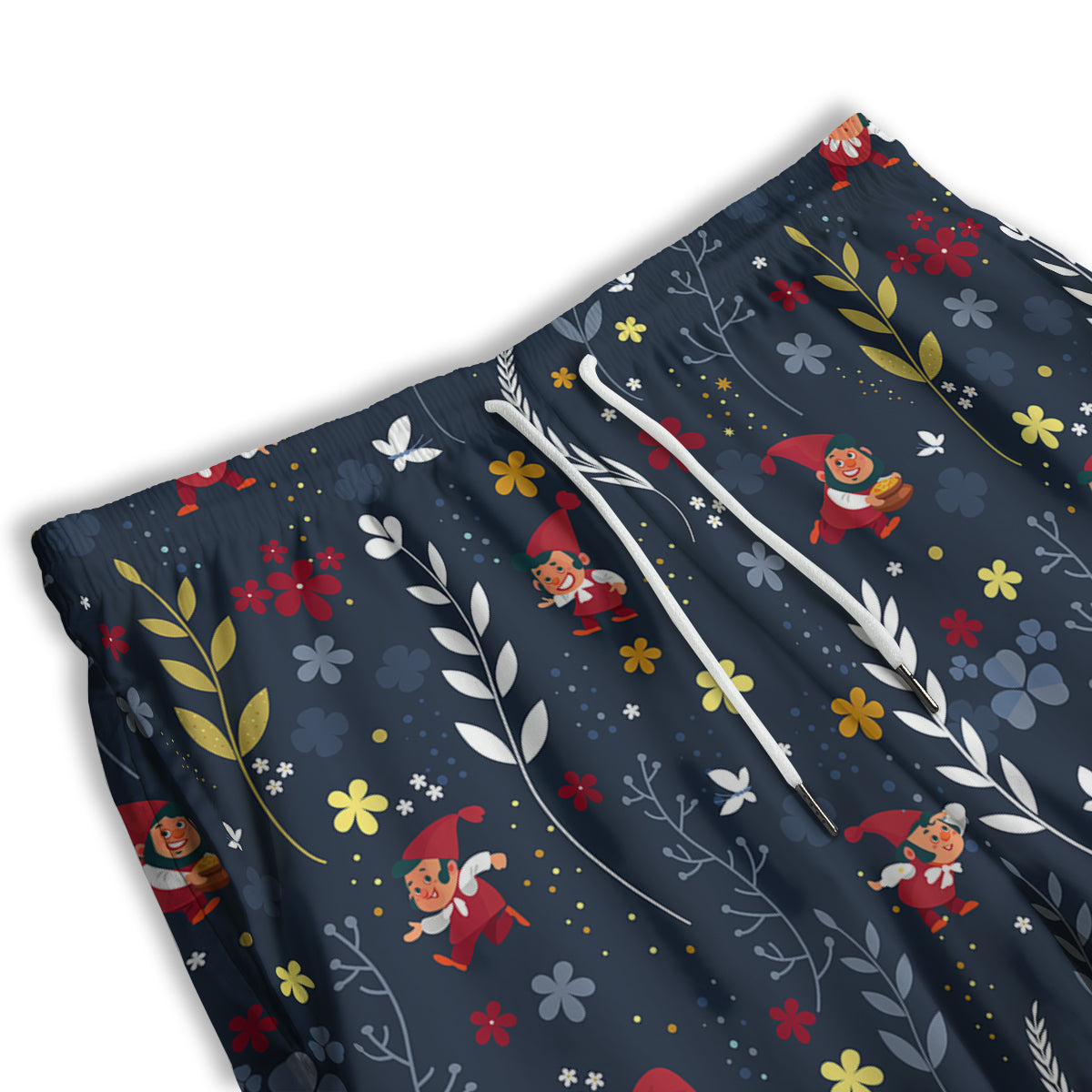 Cartoon Elf And Floral Print Pattern Men's Athletic Shorts